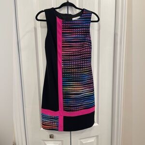 Joseph Ribkoff Multicolor Abstract Pink Trim Cocktail Shift Dress Size 6